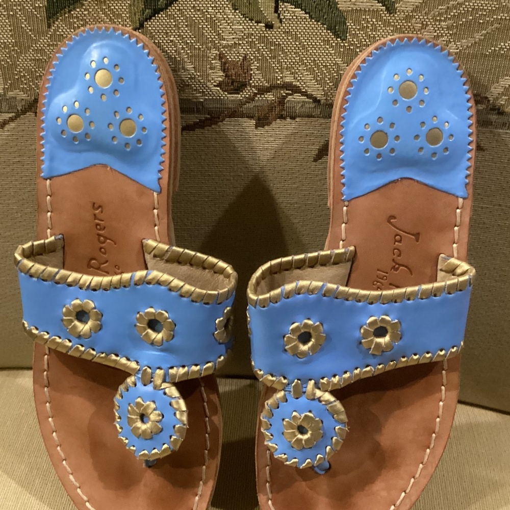 Women’s Jack Rogers “Hollis” French Blue/Gold Flat Sandals - Size 6M